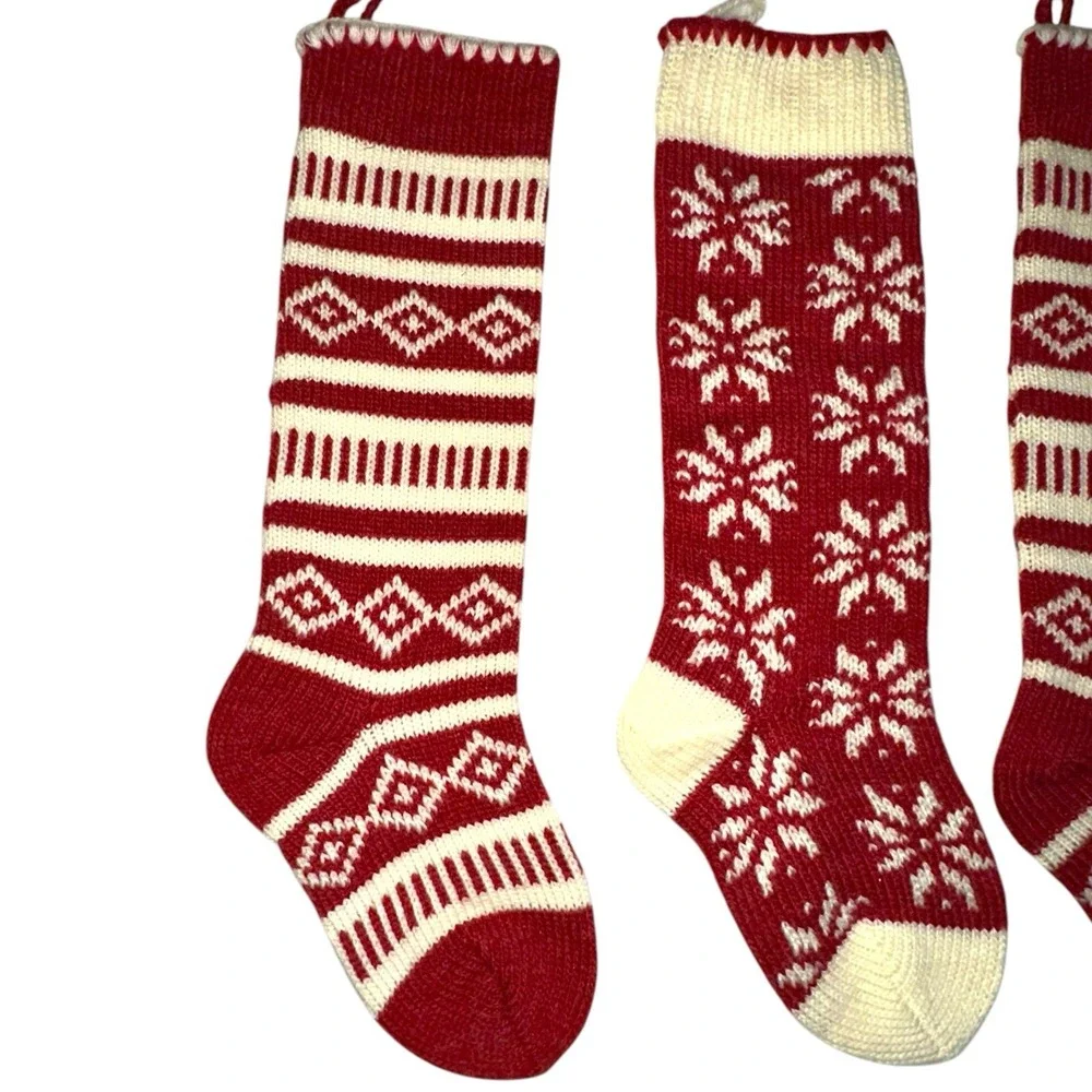 Set of 4 - Pier 1 Imports Family Christmas Stocking‎ Red & Cream EUC